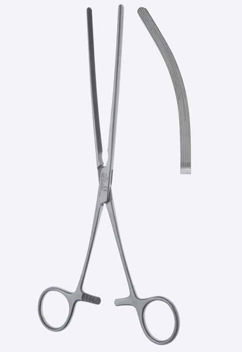 Зажими, хірургічні, "Doyen", кишкові, дуже еластичні, вигнуті, загальна довжина 240 мм, 9 1/2". Бренд - Asanus Medizintechnik Gmb, Німеччина